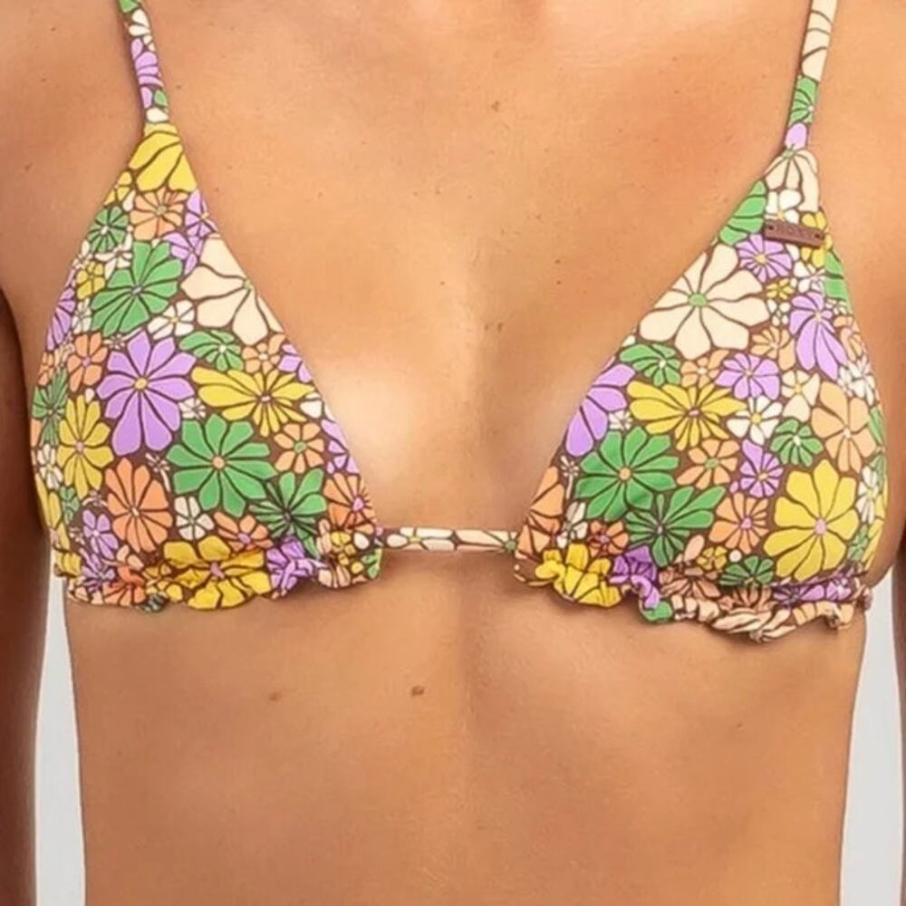ROXY Root Beer All About Sol Mini Tiki Sliding Triangle Bikini Top X-Small NWT